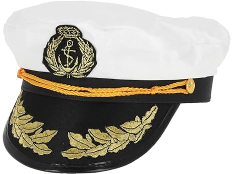 MC-Trend Kapitänsmütze Yacht Marine, Weiß mit Goldener Stickerei, Matrosenmütze Seemann Hut für Erwachsene Damen Herren, Karneval Mottoparty Skipper