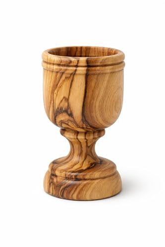 Zuluf Olive Wood Communion Wine Cup Chalice Hand Carved Wooden Goblet for Church Worship Holy Land Bethlehem 3 Inch