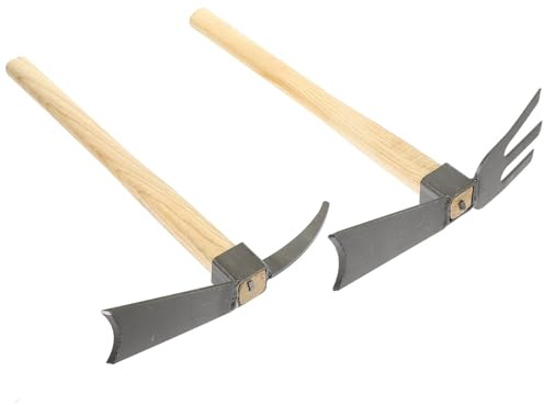 GLEAVI Lot de 2 Petites Houes à Main Robustes en Acier Manganèse et Manche Bois, Outils de Binage et Désherbage pour Jardinage Extérieur, Culture de Fleurs, Pépinières et Potagers