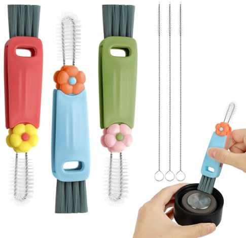 AOOWU 3 in 1 Cup Lid & Straw Cleaning Brush Set, 6 Pack Bottle Cup Cleaner | Multifunctional Bottle Cup Lid Gap Cleaner, Portable Cup Lid and Bottle Crevice Cleaning Brushes, for Home Kitchen