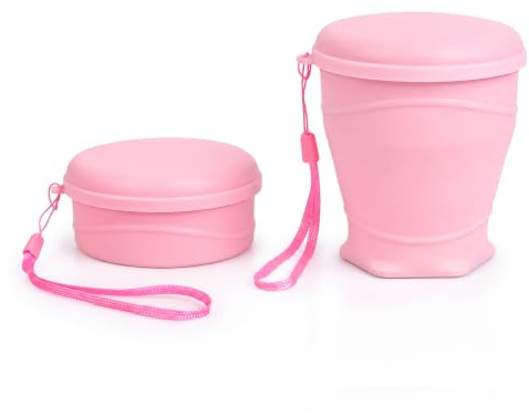 Vaso plegable de silicona prémium de 260 ml con tapa y borde de acero inoxidable 304 – 100% libre de BPA – Vaso de viaje compacto para exteriores para camping, senderismo y deporte – Taza de café para