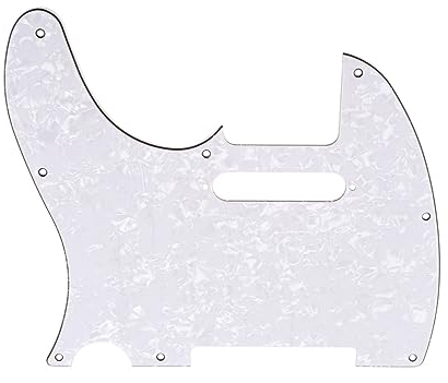Musiclily 8 Löcher Schlagbrett Tele Pickguard für Linkshänder American/Mexican Fender Telecaster Standard Moderner Style Gitarren,4 lagig White Pearl