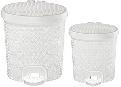 Guaranteed4Less 2 Piece Plastic Pedal Bin Waste Bathroom Kitchen Rattan 3L 5.5L Dustbin Rubbish (White)
