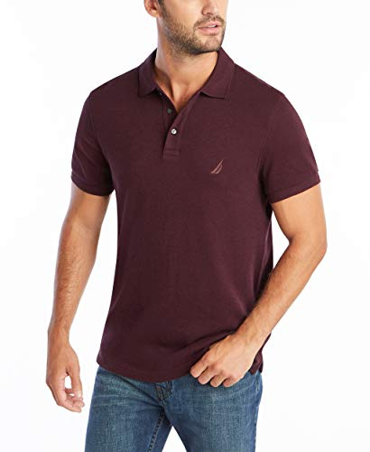 Nautica mens Slim Fit Short Sleeve Solid Soft Cotton Polo Shirt, Shipwreck Burgundy Heather, X-Large US