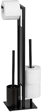 WENKO Stand WC-Garnitur Mod. Rivalta, mit integriertem Toilettenpapierhalter und WC-Bürstenhalter, lackierter Stahl, 23 x 70 x 18 cm, Schwarz matt