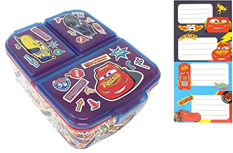 Theonoi Contenitore per il pranzo per bambini con scomparti senza BPA, con adesivo per il nome (Cars)