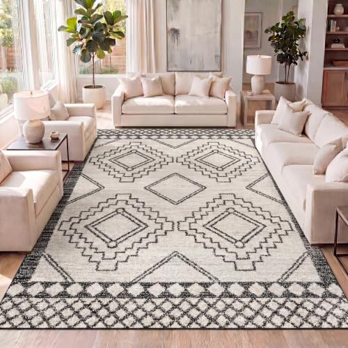 JONATHAN Y MOH200A-8 Amir Moroccan Beni Souk Indoor Area Rug, Bohemian, Sc&inavian, Transitional Easy Cleaning, Bedroom, Kitchen, Living Room, Non Shedding, Cream/Black, 240 cm X 300 cm