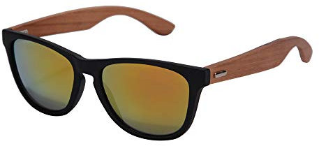 SHINU Damen polarisierte Sonnenbrille aus Holz UV400 Schutz Sommerbrille mit Holz Eyewear-FG6100 (mattschwarz & zebra, orange)