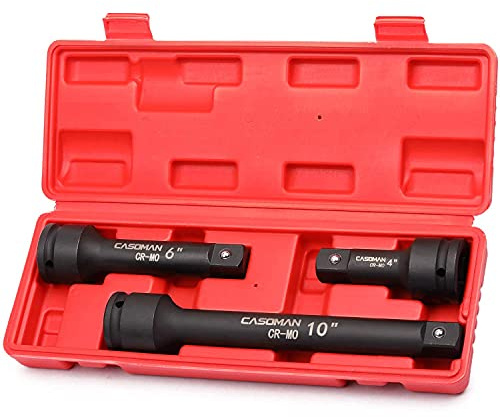 CASOMAN 3/4” Drive Impact Extension Bar, Cr-Mo Steel,3-Piece Set 4”, 6”, 10” ext. bar