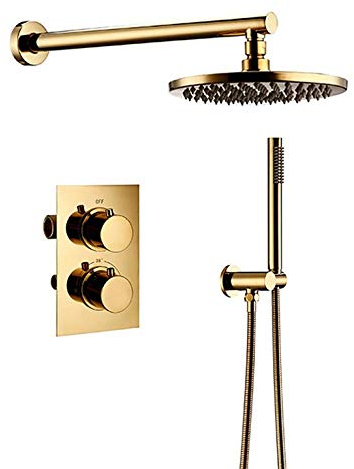Titan Gold Duschgarnitur aus massivem Messing Intelligentes Thermostatarmatur-Mischventil Badezimmer Badarmatur 16 Zoll