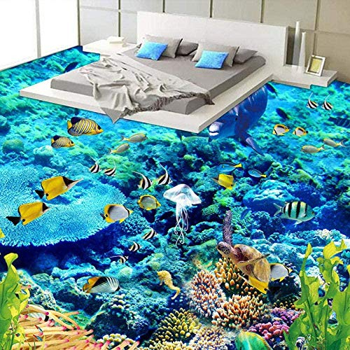 Custom Size 3D Photo Wallpaper Underwater World Flooring PVC Bathroom 3D Room Floor Decoration Mural Vinyl Wallpaper Home Decor 200cmx140cm(78.7x55.1inch)