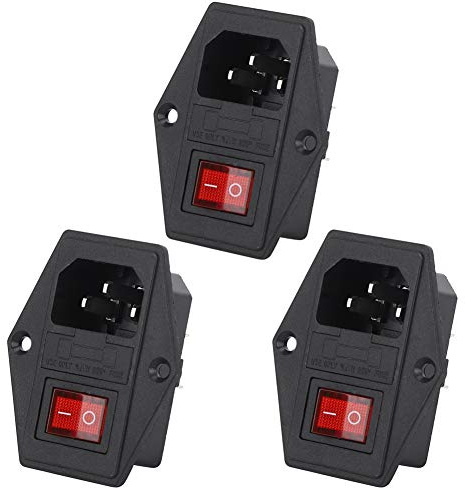 Hyuduo 3 Pièces Interrupteur de Prise D'alimentation ac 4 Broches, Interrupteur à Bascule Prise de Courant Prise de Module avec Lumière Fusible Intégré accessoires D'Imprimante 3D,fusible