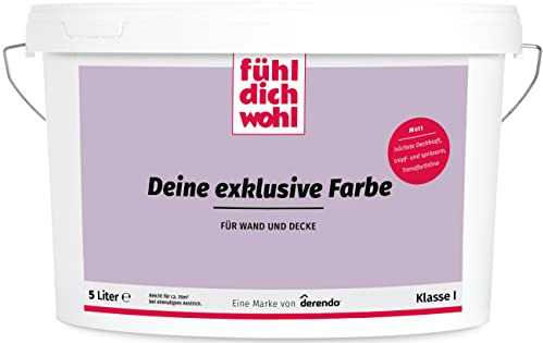 derendo Fühl Dich Wohl Deine Farbe pastell, matte Wandfarbe pastell, hohe Deckkraft, verschiedene Pastelltöne zur Auswahl (5L, Flieder)