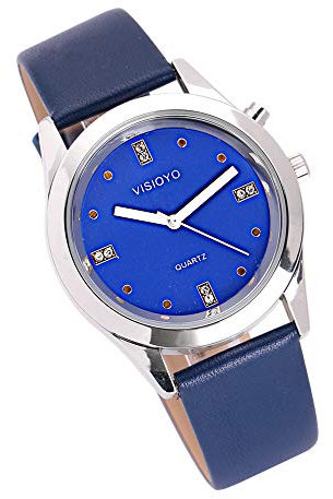 VISIONU English Talking Watch with Alarm, Talking Date and Time, Blue Dial (Blue Leather Strap TESBL-2104U)