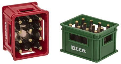2er Set Bierkisten Flaschenöffner mit Magnet – Lustiger Bieröffner im Mini-Kisten-Design | Kapselheber mit Magnetfunktion | Geschenk für Bierliebhaber & Partys | Mini-Bierkisten-Design in Rot & Grün, je ca. 6 x 4,6 x 3,8 cm – Geschenk für Bierliebhaber