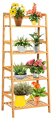 DREAMADE 4 Etagen Leiterregal aus Bambus, Standregal, Blumenregal, Pflantzenregal, Bücherregal für Balkon & Arbeitszimmer&Wohnzimmer, 48x32x115cm (Natur)