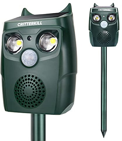 Critterkill Ultrasonic Animal Repellent Scarer with Flashing LEDs | Pest Deterrent | Cats, Dogs, Foxes, Birds, Rats & more