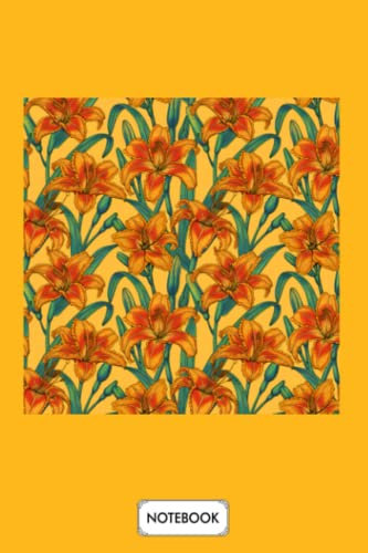 Tawny Daylily Flowers Blue And Yellow Botanical Notebook: Lined College Ruled Paper,6x9 120 Pages,journal,matte Finish Cover,diary,planner
