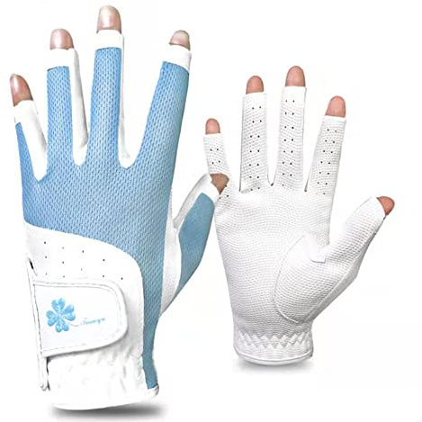 Golfhandschuhe für Erwachsene, atmungsaktiv, fingerlos, für Damen, elastisches Lycra-Gewebe, ein Paar linke und rechte Hände -18-21