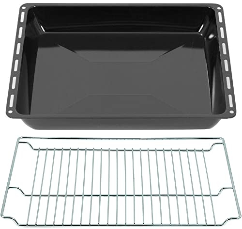 ICQN 465 x 370 x 60 mm Juego de bandejas de horno y rejilla, bandeja de grasa esmaltada para horno y cocina, apta para Bosch Siemens Neff Constructa, resistente a los arañazos y al óxido, 46,5 x 37 cm