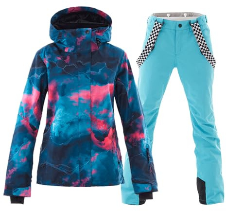 HOTIAN Damen Schneeanzug, Wasserdicht Winddicht Winter Warme Schnee Skifahren Sätze,für Wandern Klettern Isoliertes Snowboarden BU+BU M