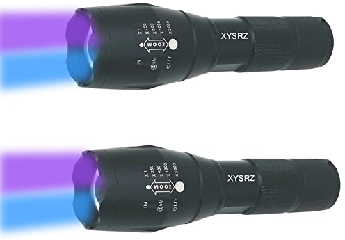 Linterna UV con luz UV de 365 nm y 395 nm con zoom 2 en 1 linterna LED de luz negra para detectar manchas de orina de mascotas, resina de curado, paquete de 2