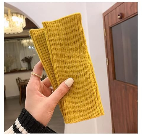 PTNKUIIY Winter Armstulpen für Damen,Fingerlose Handschuhe Fäustlinge Kurzer Pulswärmer Winter Gestrickte Handgelenk Arm Handwärmer Daumenloch Dehnbare Handschuhe Warm Stulpen für Winter Herbst,Gelb