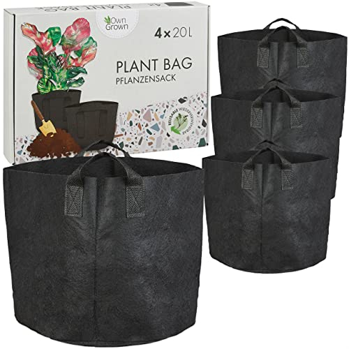 OwnGrown Pflanzsack 20l Set : 4x20l Pflanzen Tasche für Balkon und Kübelpflanzen – Kartoffel Pflanzsack – Pflanztasche Balkon – Pflanzkübel 20l – Pflanzgefäße für Draussen
