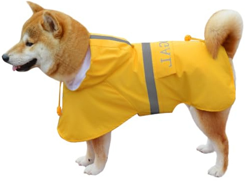 KOOGAL Große Hunde Regenjacken Mit Kapuze,Hunde Regenmantel,Mit Reflektierenden Sicherheitsstreifen, Wasserdichter Hundemackintosh, Geeignet Für Mittlere Und Große(Gelb, 3XL)