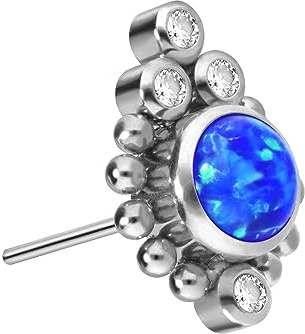 PIERCINGLINE Titan Aufsatz mit Push Pin SYNTHETISCHER OPAL + 4 KRISTALLE + KUGELN OHNE Labret Stecker Piercing Ohr Helix Tragus Conch Farbauswahl