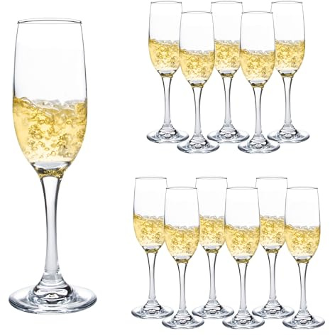 SHYRC Glass Champagne Flutes Set of 12, 6oz Classic Champagne Glasses, Sparkling Wine Glass, Champagne Flutes with Long Stem for Party, Wedding and Home - Clear