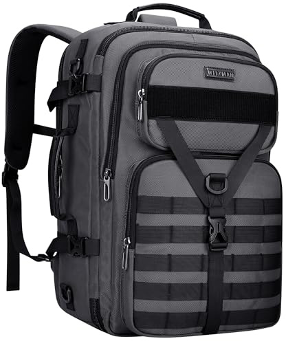 WITZMAN 45L Nylon Reiserucksack Herren 3-in-1 mit Laptopfach | USB-Anschluss, Mehrere Fächer und Flexible Tragemöglichkeiten, Ideal für Reisen und Geschäftsreisen, B688 Silbergrau