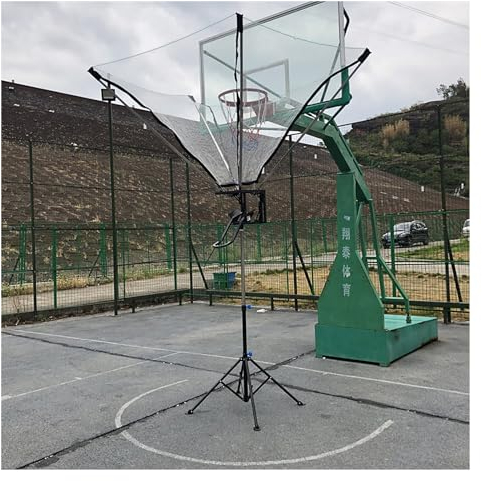 Basketball-Rücklaufaufsatz für den Außenbereich im Innenbereich, freistehendes Rebounder-Netz mit um 180° drehbarer Rücklaufrutsche, Übungshilfe für Basketball-Schießmaschinen
