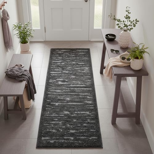 TESSO LIVING Tappeto Soggiorno a pelo alto - 80cm x 150cm - unicolore Grigio - Motivo a linee alte e basse - Effetto 3D - Tappeto shaggy per camera da letto, Boho, Scandi