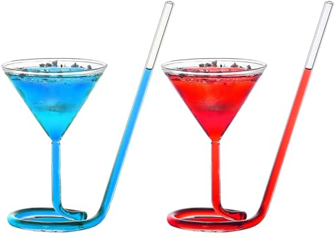 LOZACHE Juego de 2 vasos de cristal para Martini con pajita incorporada, 110 ml, vasos únicos de espresso Martini para cóctel y champán