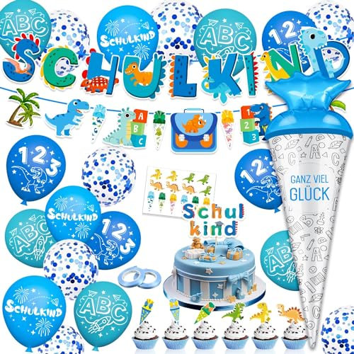 Maqhpu Einschulung Deko, Deko Einschulung Mädchen Junge, Schulanfang Deko, Schulanfang Mädchen Junge, Schulkind Banner, 2025 Zuckertüten Girlande, Schultüte Folienballon (Blau)