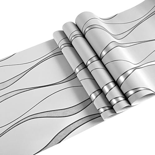 Papel tapiz 3D para despegar y pegar, moderno papel de contacto texturizado a rayas onduladas 3D, rollo de papel tapiz de pared, papel tapiz de rayas verticales extraíble no tejido para fondo de TV,