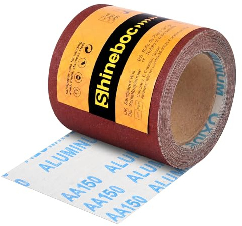 Shineboc Rollo de Papel de Lija Abrasivo Grano 150, 115 mm x 10 m para Lijadoras Manuales para Madera y Metal