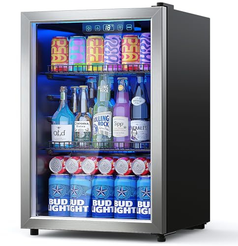 Manastin Beverage Refrigerator Cooler-Mini Fridge Freestanding Cooler with Glass Door, Adjustable Shelves & Digital Temperature Display for Drink, Wine or Beer (Silver, 2.47 Cu.Ft)…