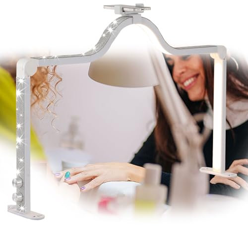 cendbirut 45 W Faltbare Nagel-Schreibtischlampe für Nageltechniker, superhelles Halbmondlicht für den Nageltisch, Mondlicht für Nageltechniker, dimmbare Wimpernlampe 4000 K – 6000 K,Weiß