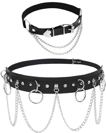 SLAXJNE 1 Ceinture Femme, 1 Collier Clip Love Tail, Ceinture Vêtements Gothique, Ceinture Chaîne Femme, Ceinture Style Punk