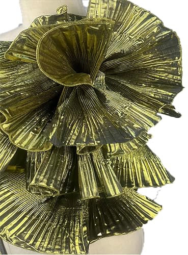 TMTGTS 6 Yards Gerüschter Stoff Organza Bordüre Farbverlauf Lotusblatt Bordüre Bühne Dekorative Applikation Plissee Rüschenbesatz Spitzenstoff Geeignet Bühnenstyling Hochzeitskleider(Schwarzes Gold)