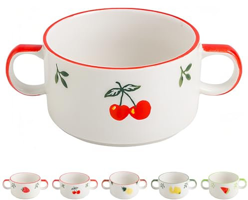 Dowbom Ciotole francesi per zuppa di cipolle da 226,8 g, adatte al forno, per zuppe di cipolle, piccole tazze da brodo (ciliegia, 350 ml)