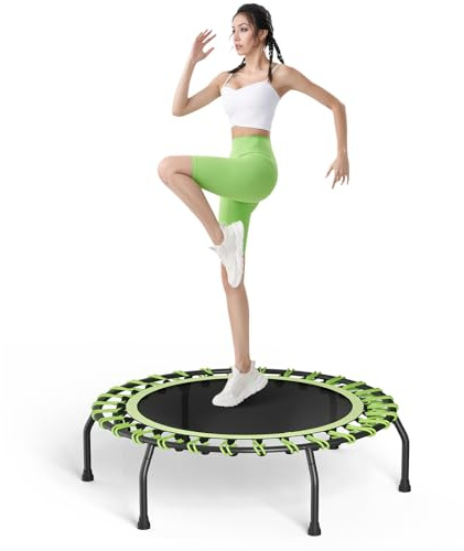 The Fellie Rebounder - Trampolín para adultos de 40 pulgadas, mini trampolín de fitness para interiores, trampolín elástico pequeño para ejercicio de entrenamiento, color verde