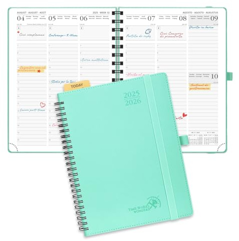 POPRUN Kalender 2025 2026 Wochenplaner (Aug.2025-Dez.2026) Ringbuch mit Softcover, ca. A5 (22 x 16,5 cm), 17-Monate-Terminplaner 1 Woche 2 Seite mit FSC®-Zertifiziertem Papier - Mintgrün