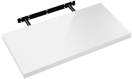 eSituro Wandregal, Regal Wand weiß Hochglanz, Hängeregal, Schweberegal, Regalbrett Bücherregal zum Aufhängen, Wandboard für Wohnzimmer Küche Arbeitszimmer Badezimmer, 60x22.9x3.8 cm, SWS0384