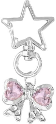 JSGHGDF Handgefertigter Handy-Anhänger mit Perlen, tragbarer Schleife, Schlüsselanhänger mit Flügel, exquisites Herzschleife, Schlüssel-Zubehör, Schlüsselanhänger mit rosa Schleife, M