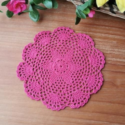 Anevous 2 Stück Gestickte Tischsets, 20 cm Vintage Häkel Spitze Deckchen, Rund Baumwolle Handgemacht Tischmatte, Tischläufer Untersetzer für Küche Esszimmer Dekoration,Rosa