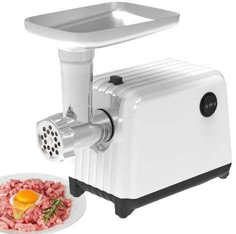 OZTYSGXM MáQuina Picadora de Carne de Alta Resistencia para DoméStico Cocina, Picadora de Carne EléCtrica Embutidora de Salchichas, Picadora de Alimentos de Acero Inoxidable,White