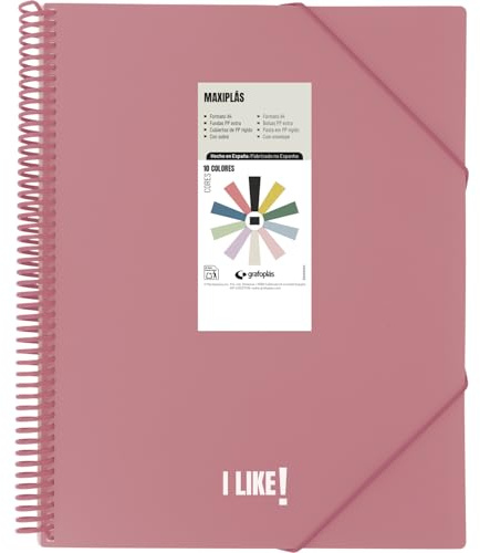 Grafoplas - A4 plastfoliepärmar, gillar rosa, 60 genomskinliga fodral, spiral PVC, perfekt för arkivering av skol- och kontorsmaterial